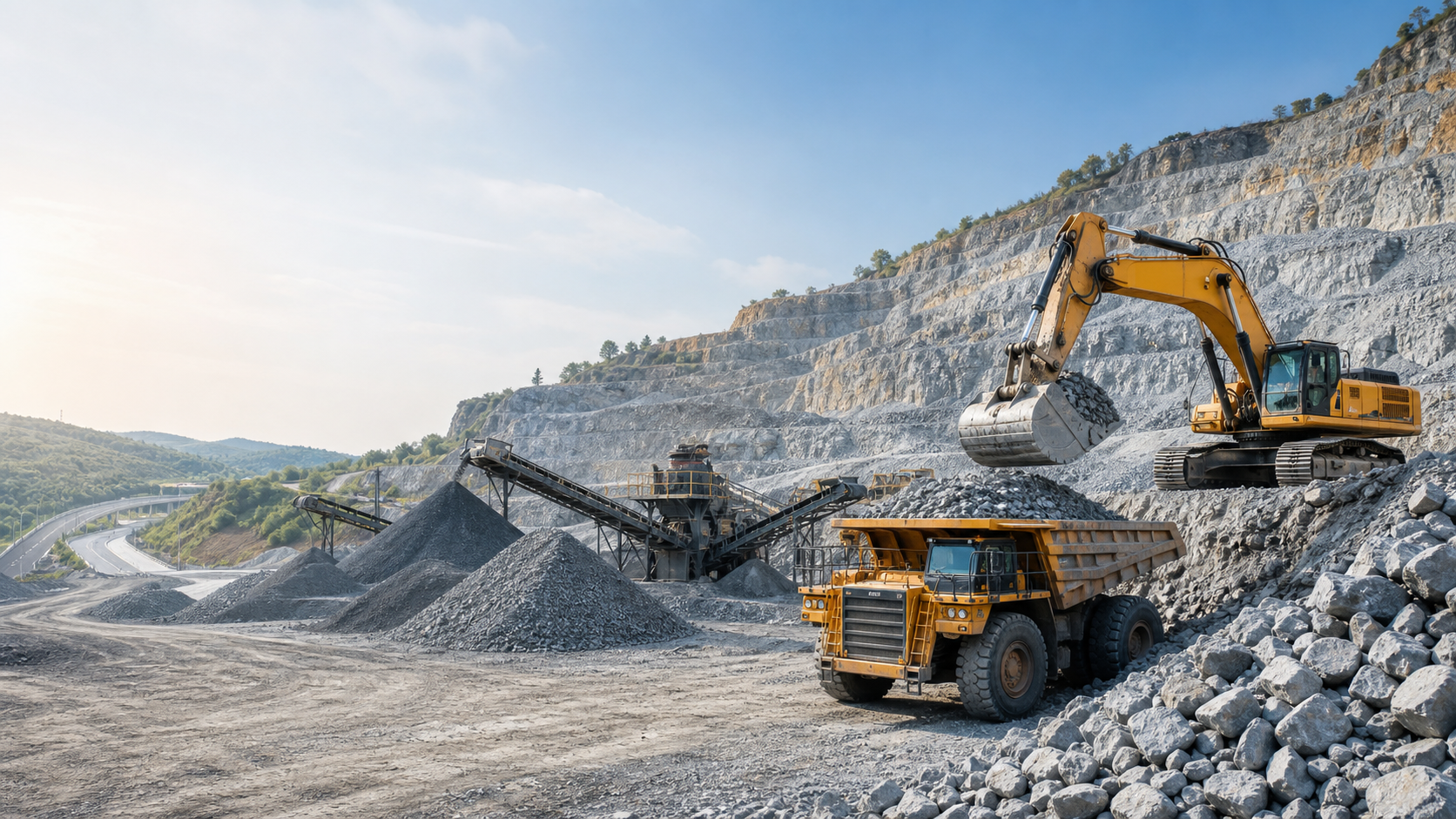 Stone quarrying and aggregate handling operation
